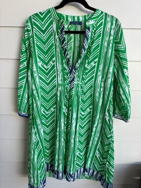 LA PLAGE Green & White Printed May Dress, size Medium.